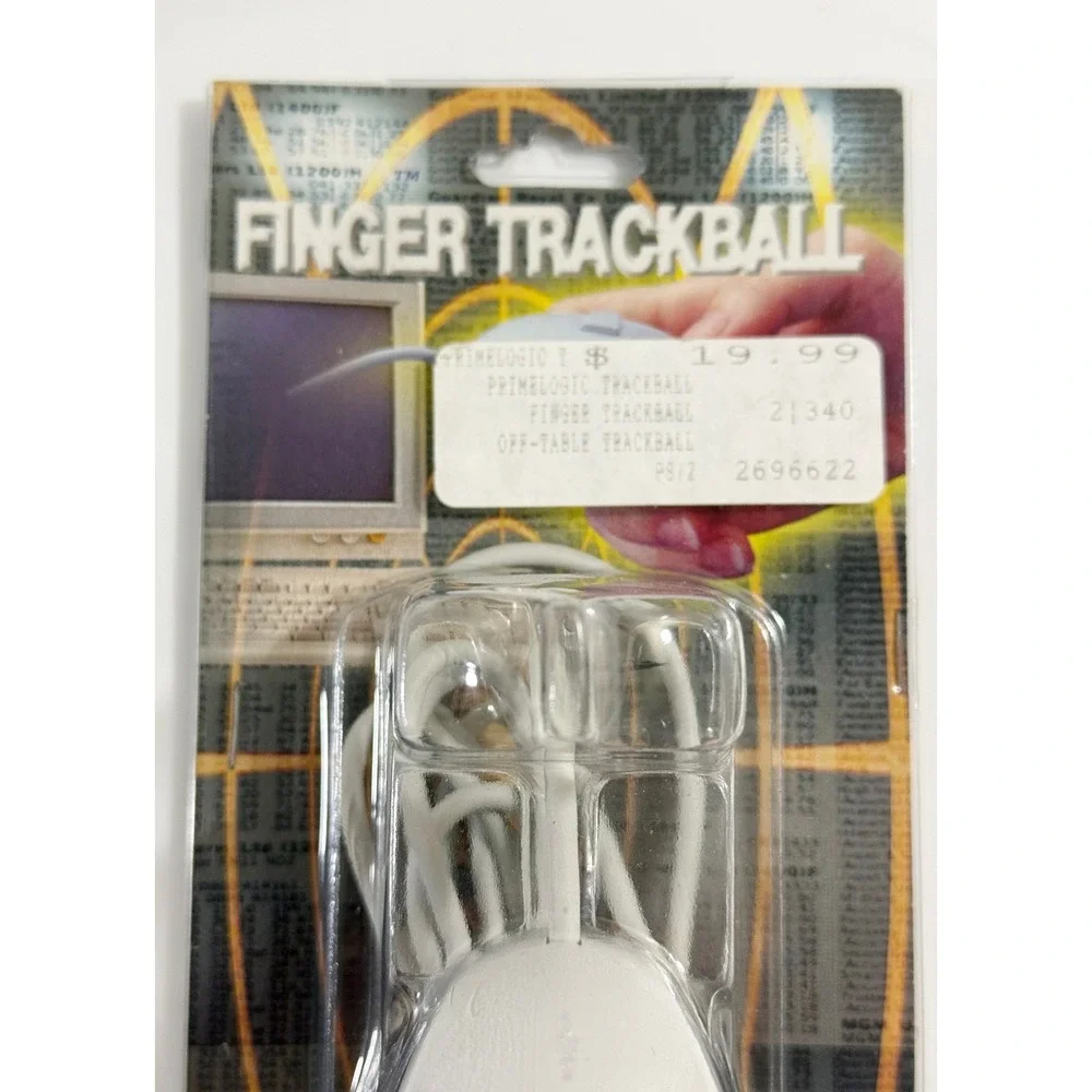 Primelogic Finger Trackball Mouse Vintage White Off-Table‎ PS/2 Serial Handheld